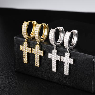 Серьги-крестики из кубического циркония Bling Iced, золотые, серебряные, медные, для мужчин и женщин, ювелирные изделия в стиле хип-хоп и рок