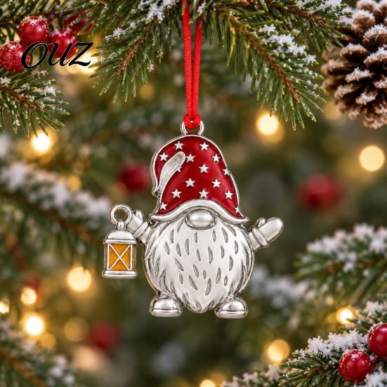 Red Hat Gnome Ornament Christmas Ornament, Festive Hanging Indoor Outdoor Decor Decor, Metal Faceless Dwarf for Xmas Tree Ornaments