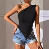 Fashion Sexy Sleeveless Women Irregular Vest T-shirt Slanted Shoulder Slim Fit Casual Simple Pleated Top Streetwear Summer Blouse Female Clothing