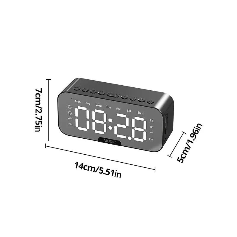 1pc LED Despertador Digital Com Bluetooth, Alto-falante Espelho Quarto Escritório Decoração Tabela Tela Temperatura Rádio FM