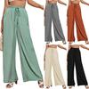 Summer New Fashion Women's High Waist Casual Trousers Solid Colour Elastic Waist Tie Loose Wide Leg Trousers Women