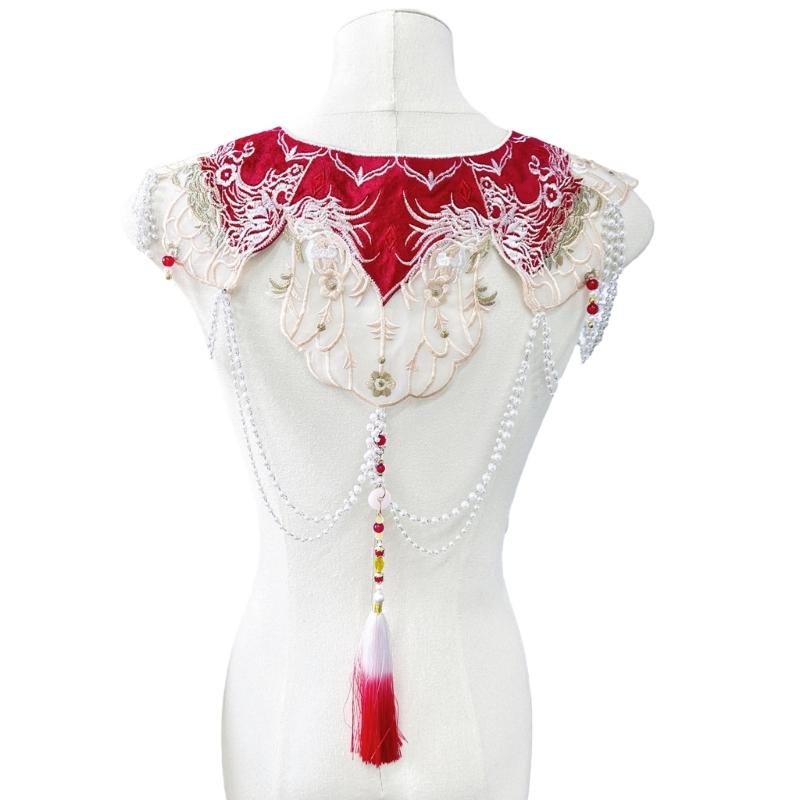 False Collar Lace Shawl Wrap Yunjian Collar Detachable Embroidery Hanfu Floral Decorative Chinese Yunjian Tassels DXAA