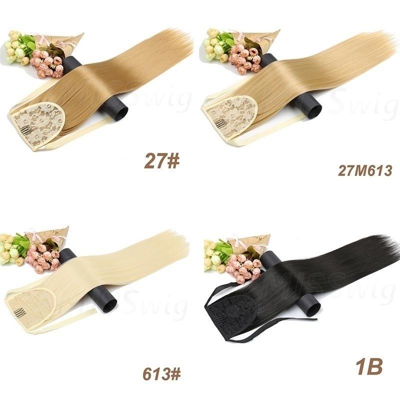 55CM Long Silky Straight Synthetic Drawstring Ponytail Clip In Extension