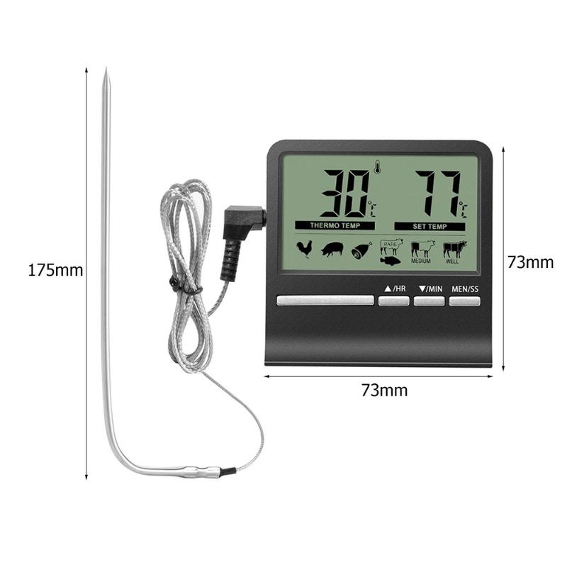 Electronic LCD Digital Food Thermometer BBQ Meat Probe Thermometer with Timer Alarm Function Kitchen Cooking Temperature Tester