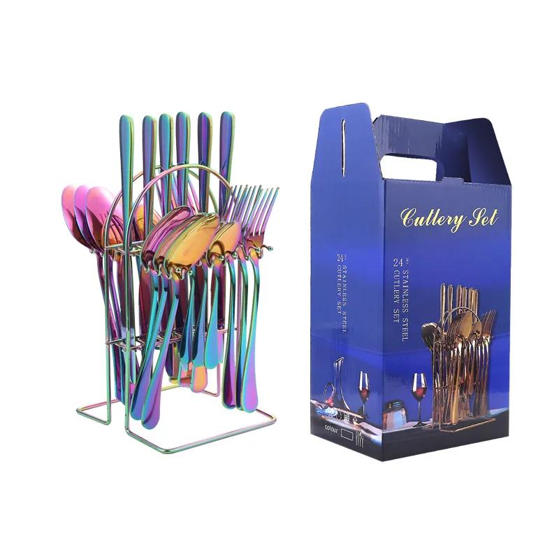 24 шт. роскошных столовых приборов с держателем из нержавеющей стали вилка ложка нож бизнес подарочная коробка стойка для столовых приборов домашняя посуда