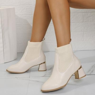 Женские ботильоны, черная кожаная обувь, короткие туфли для женщин, элегантные, на среднем каблуке, носки, ботильоны, весна-осень, водонепроницаемые