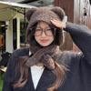 Winter New Scarf Integrated Two-piece Set Plush Bear Hat Cold-proof Knitted Women's Warm Ear Protection Headgear