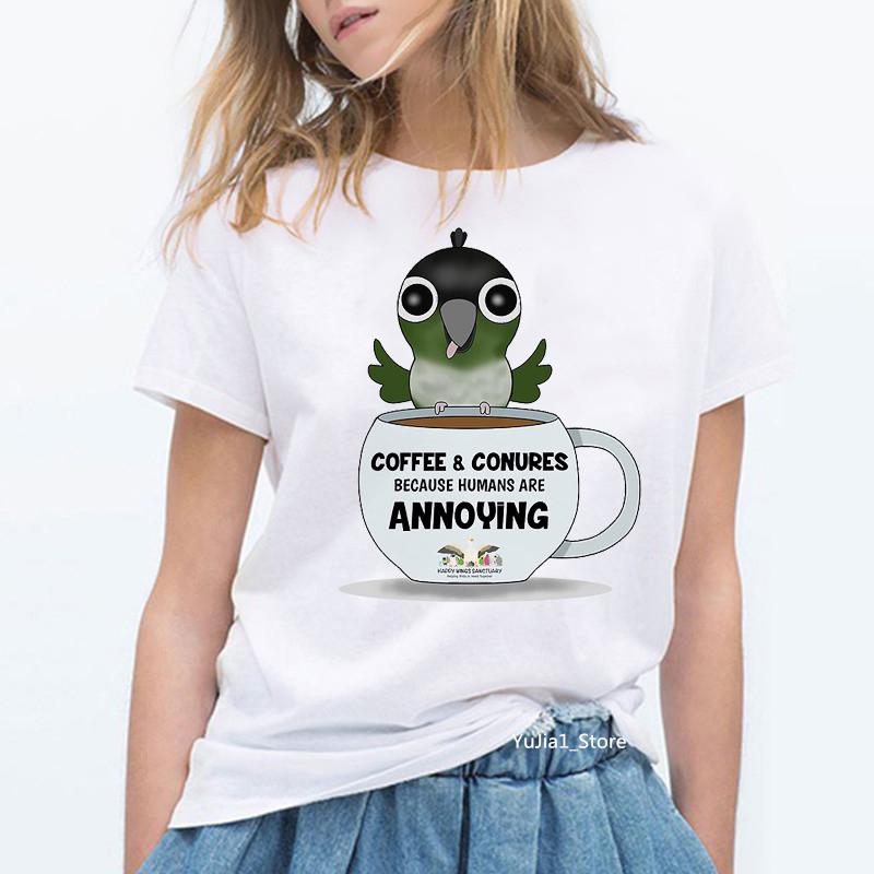 Lovely Rainbow Birds Cockatiel Parrot Graphic T Shirt Unisex Summer White Short Sleeve Tshirt Cute Top Female Tshirt Clothes