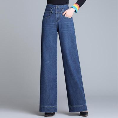 Уличная мода женские джинсы большого размера весна осень новые прямые брюки с высокой талией джинсовые свободные корейские повседневные широкие брюки