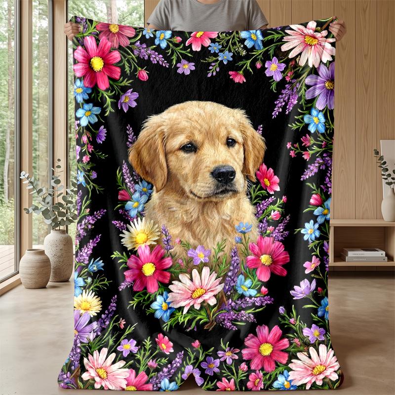 Golden Dog and Rainbow Theme blanket Lightweight Warm Flannel Blanket Decorative Throw Blanket for Home Decoration