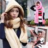 Soft Winter Long Pocket Gloves Hats Hooded Scarf Plush Velvet 3 In 1