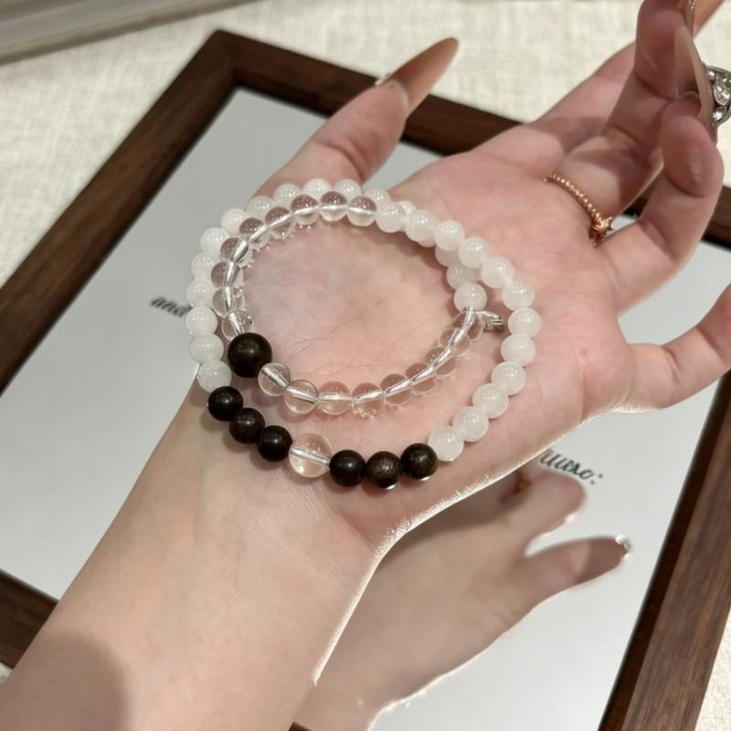 Natural White Crystal Ghost Agarwood Beaded Bracelet New Chinese Style Minimalist Jewelry Women