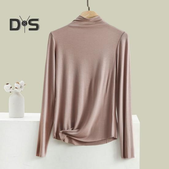 Women Bottoming Top Half High Collar Long Sleeve Elastic Skinny Soft Warm Solid Color Pullover Simple Style Lady Inner Wear Blouse