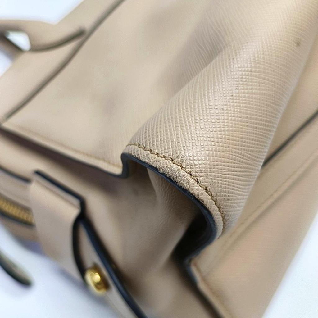 [Pre-Owned] Esplanade Beige Calfskin Crosshatch Tote Shoulder Crossbody Bag Gold Hardware Detachable Strap - Good #1BX7O0