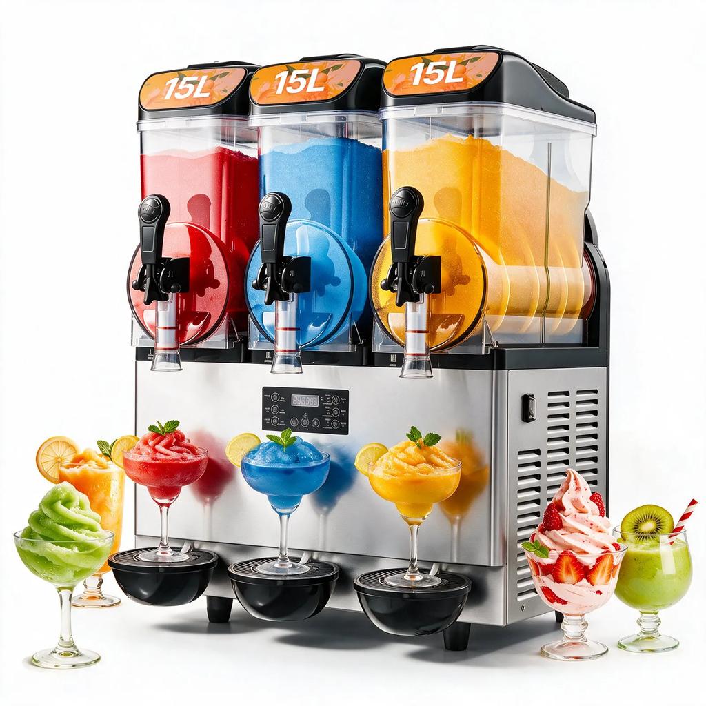 VEVOR Commercial Frozen Drink Maker, 15Lx3 Triple Tank Slushy Machine, 180 Cups Stainless Steel Margarita Smoothie Frozen Drink Machine