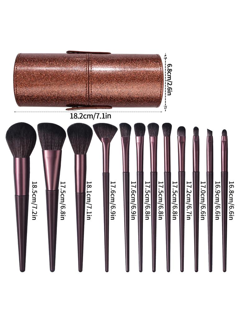 A High-end 12pcs Makeup Brush Set with a Storage Bucket, Soft and High-quality Fiber Bristles, and Portable Travel Makeup Tools