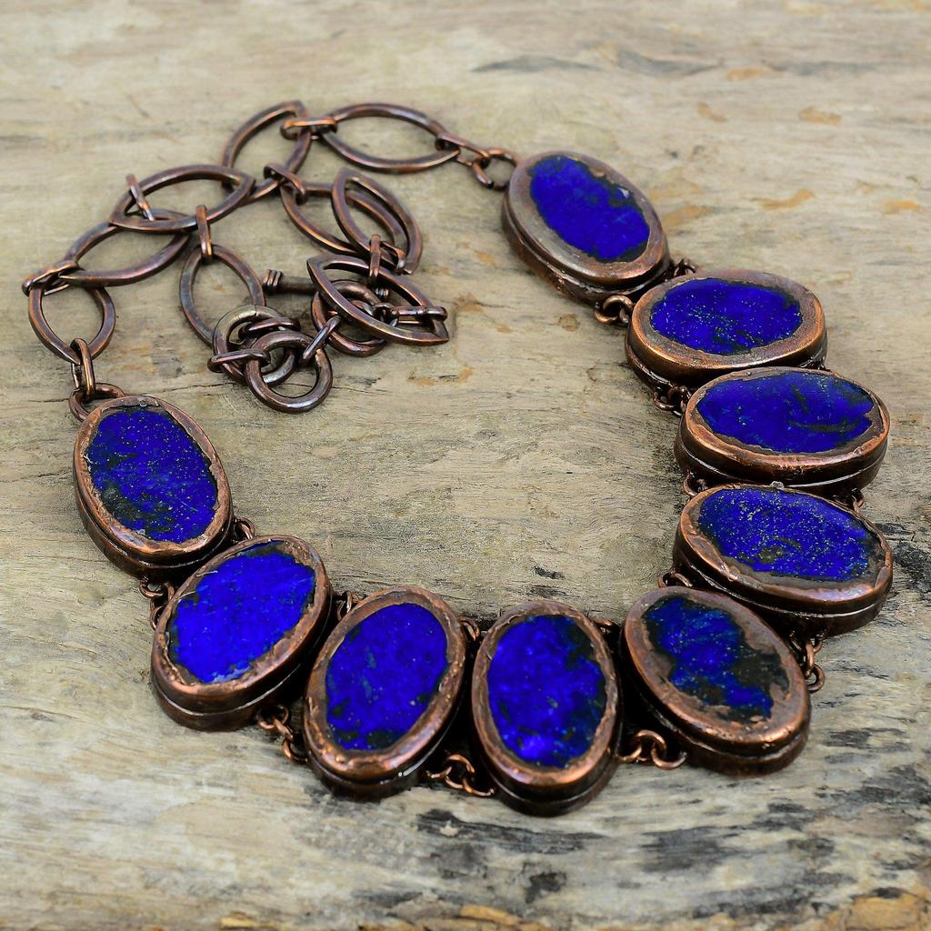 Ожерелье из лазурита, ожерелье из электроформованной меди, ожерелье с регулируемой цепочкой, ожерелье из драгоценных камней ручной работы, достойные медные украшения, подарки для мамы