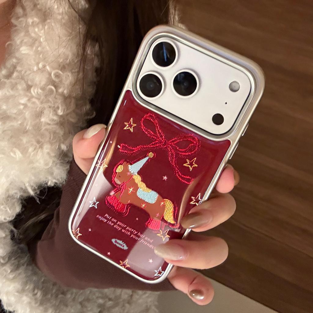 Позолоченный чехол для мобильного телефона Pony iPhone17promax 13 Праздничный красный 16 Apple 17 и другие модели