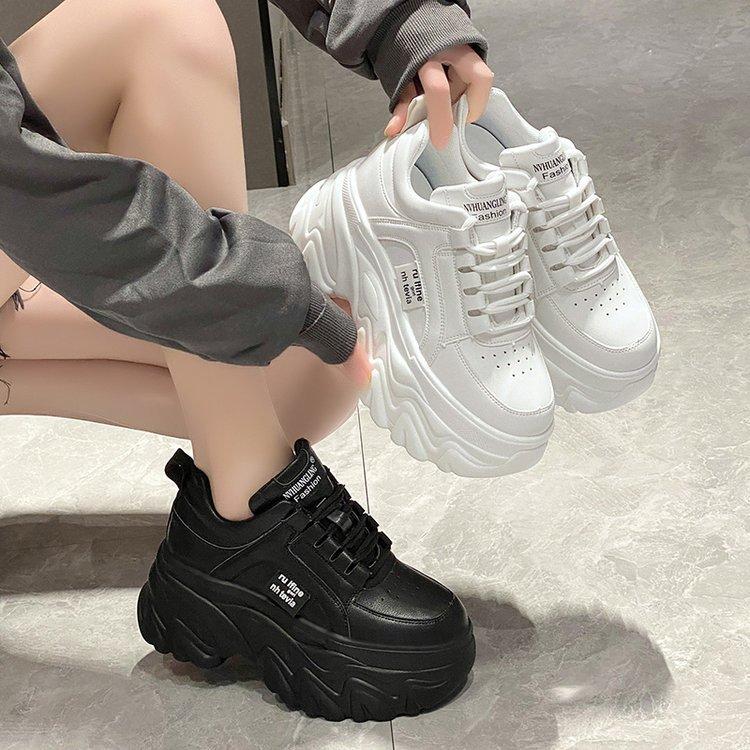 White Black Chunky Sneakers Women Spring Autumn Thick Bottom Dad Shoes Women Fashion PU Leather Platform Sneakers Ladies