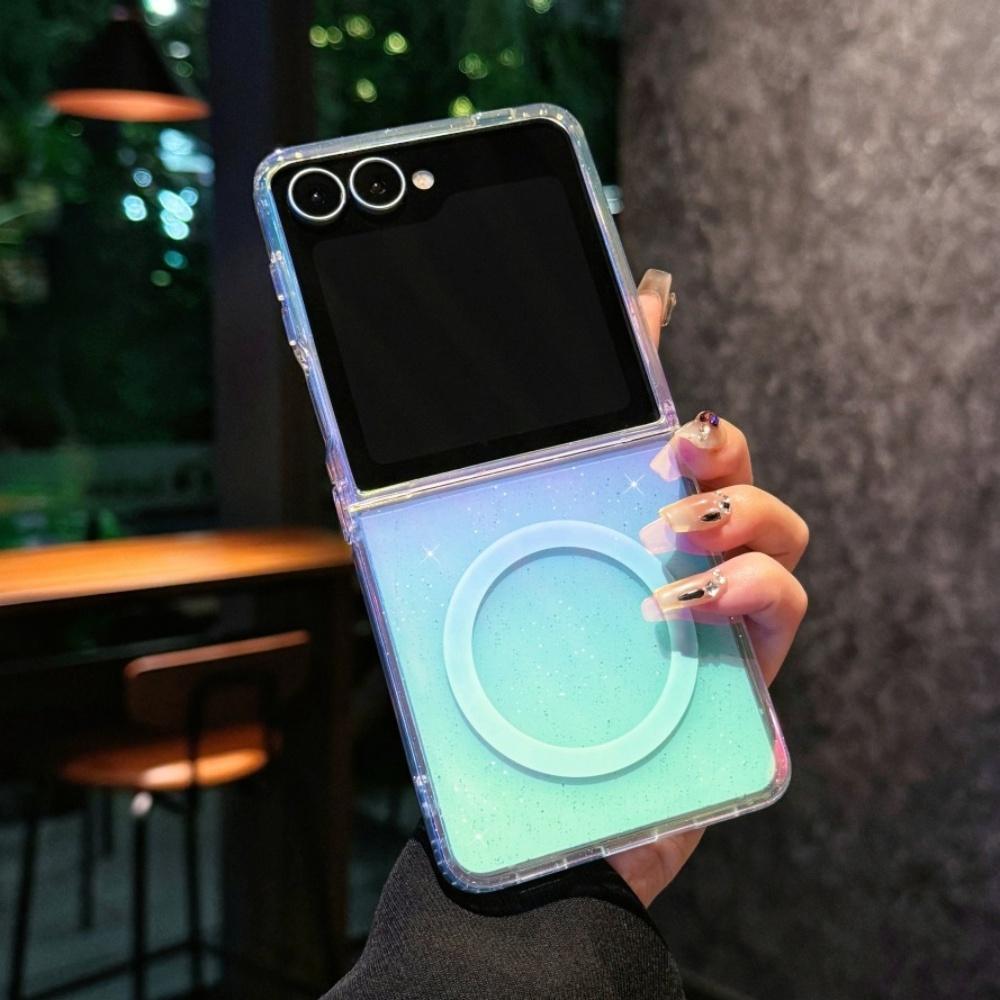 Чехол Laser для Z Flip 7 с поддержкой MagSafe Прозрачные складные чехлы для Samsung Galaxy Z Flip 7 6 5 4 3 Flip7fe Flip7 Сияющий PC Funda