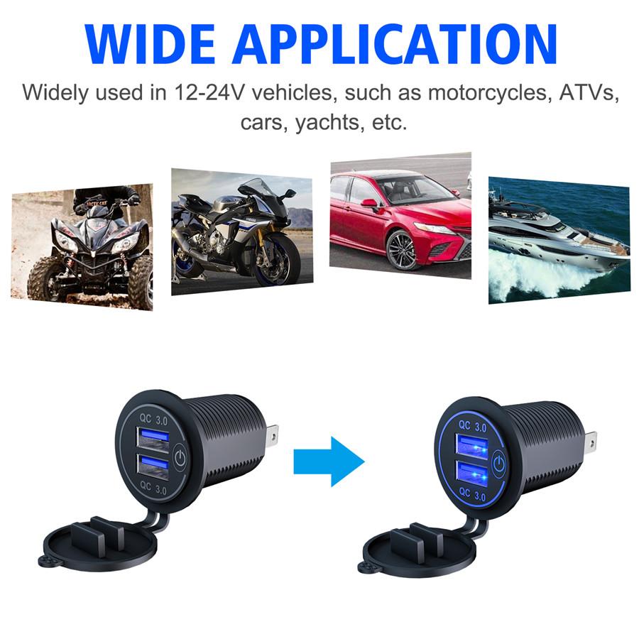 12V-24V Car Cigarette Lighter Socket Dual QC3.0 Charge USB Car Charger with Wire and Terminal for Car Motorcycle Boat Modified