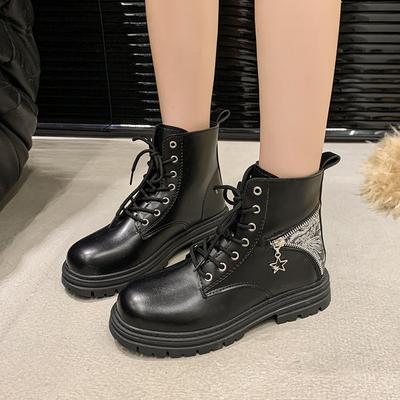 Высокие кожаные ботинки женские модные мотоциклетные ботильоны женские осенне-зимние повседневные туфли на платформе со шнуровкой женские ботинки
