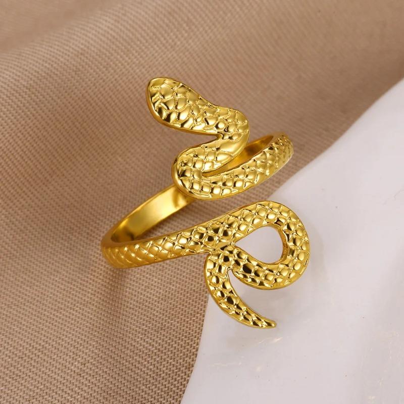 Ретро Кольцо из Титановой Стали Женское Золотая Змея Универсальное Простое Хип-Хоп Личность Открытая Змея Горячая Распродажа Тренд