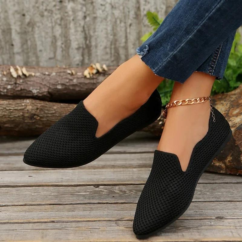2024 Новая мода однотонные весенние и осенние универсальные однотонные женские туфли сетчатые дышащие слипоны с острым носком Zapatos