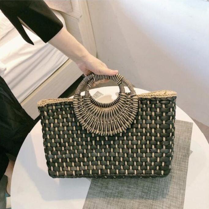 Винтажная плетеная сумка ручной работы Женская летняя сумка большой вместимости для пляжа Плетеная сумка-тоут для отпуска Сумка с ручкой из ротанга Трикотажная сумка-тоут CLE