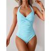 Plain Ruched Fashion Swimsuit Women 2025 One Piece Lace Up Swimwear Female Bathers Bathing Swimming Bodysuit Summer Beachwear