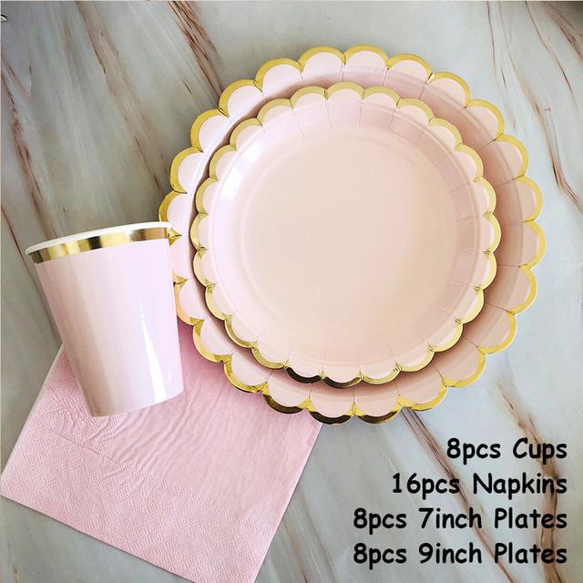 40 шт./лот одноразовая посуда набор золотых вечерние однотонные бумажные стаканчики тарелки день рождения детский душ карнавал свадьба декор принадлежности