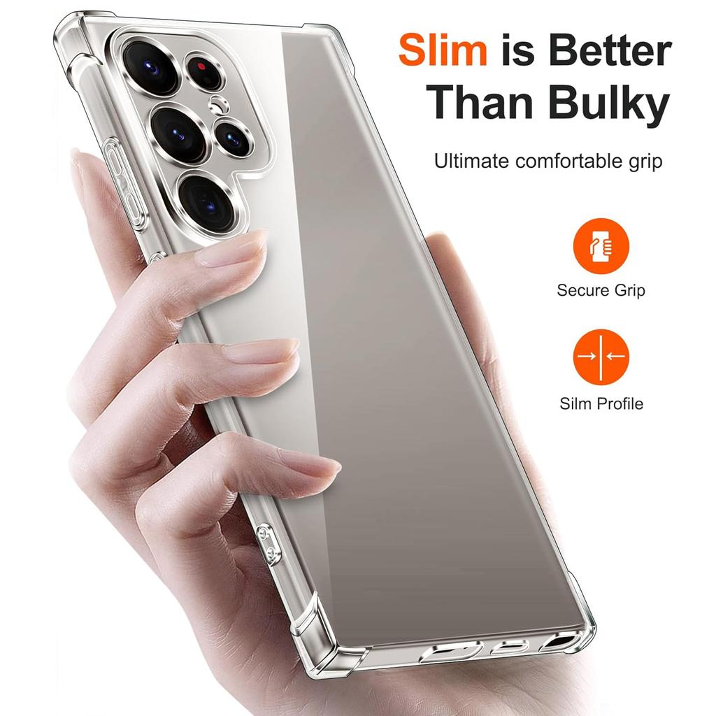 Прозрачный чехол для Samsung Galaxy S24 Ultra S23 FE S22 Plus + 5G S21 Мягкий бампер из ТПУ с защитой от пожелтения Slim Fit Полный защитный противоударный прозрачный чехол