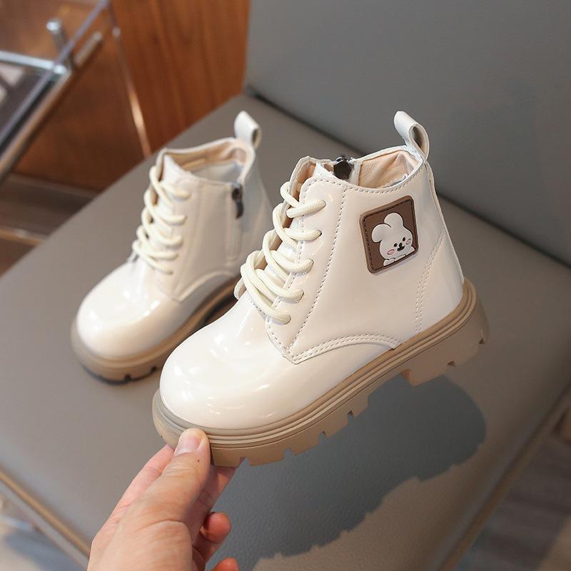 Новые детские ботинки для девочки повседневные ботильоны на платформе с кроликом Модные глянцевые детские ботинки из ПУ Весенне-осенние универсальные