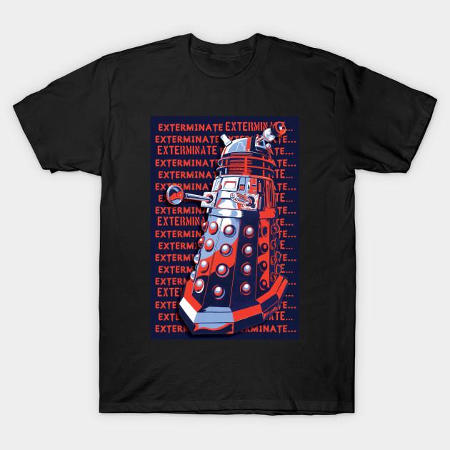 Men Black Print T-shirt Dalek Exterminate No-Cut Transfer Paper Print Cotton Tshirt