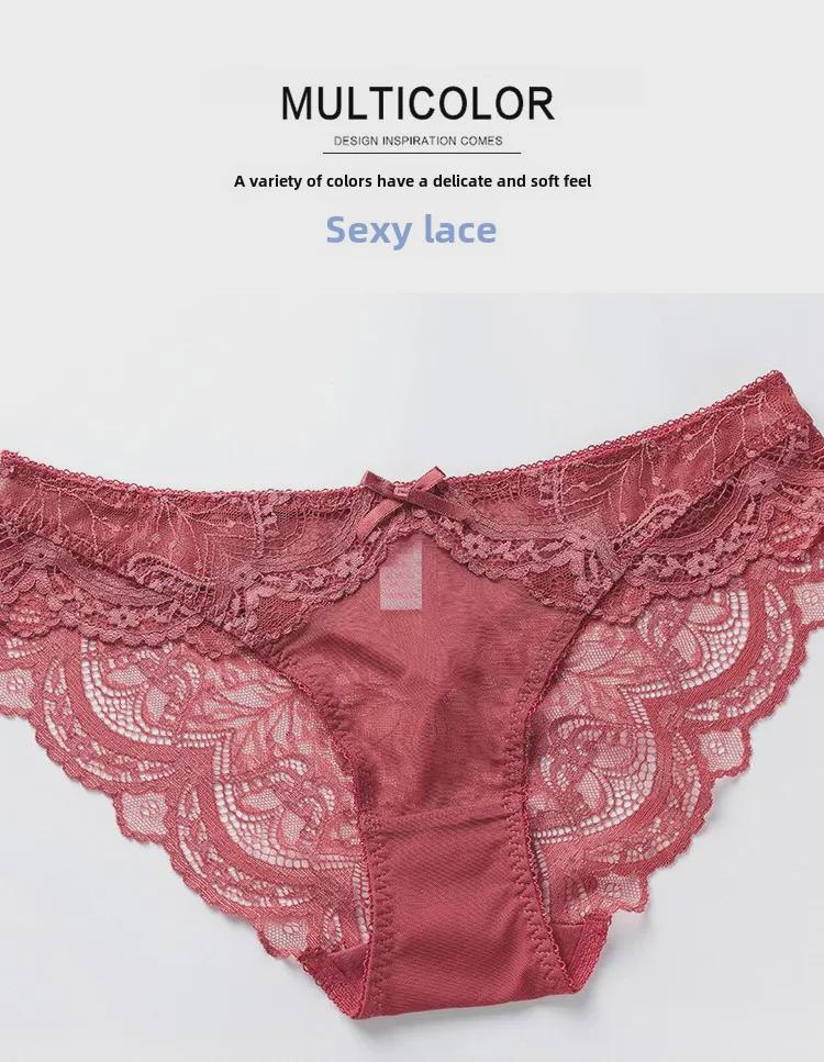 Red Lace Mid-Waist Sexy Panties for Women, Plus Size, Seamless Design