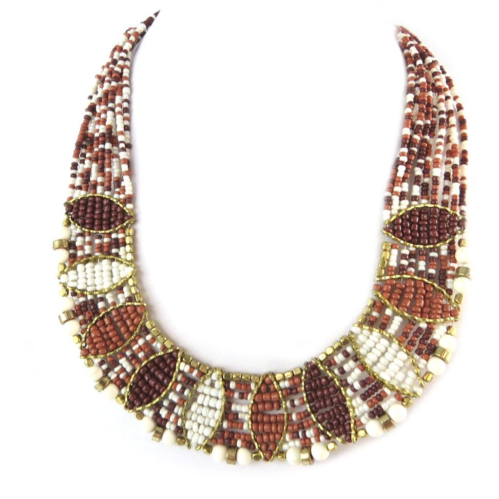 Les Trésors De Lily [N8276] - Designer Necklace 'Kilimanjaro' Brown Beige Gold