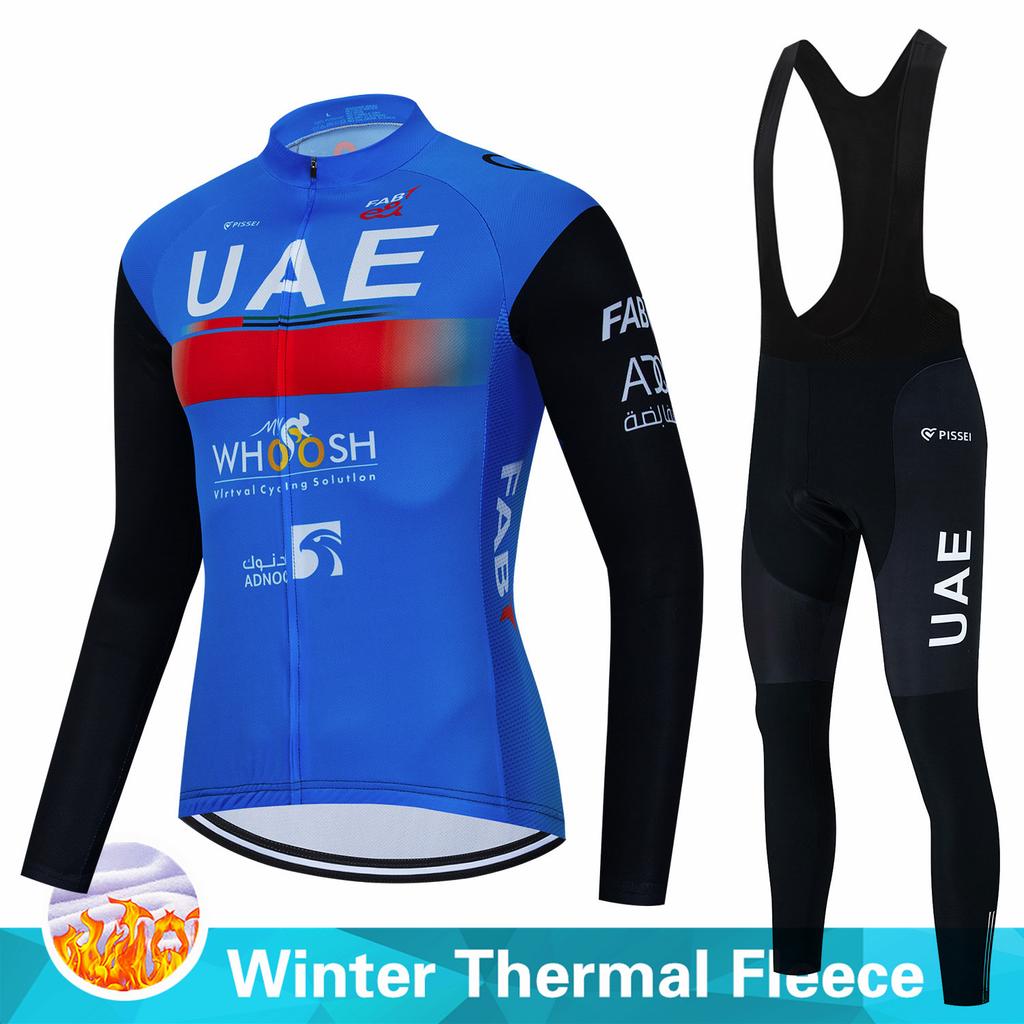 2023 команда ОАЭ, зимний флисовый комплект велосипедного трикотажа, мужской Ropa Ciclismo Hombre MTB, велосипедная одежда с длинными рукавами, 19D гелевая подкладка