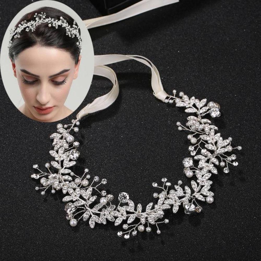 Pearl Bridal Headband Gold/Silver Rhinestone Headpiece Hair Accessories  Spring Festival