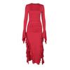 Fall Socialite Quality Slim Ruffled Slit Long-sleeved Spice Girl Dress