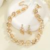 Imitation Pearl Hollow Necklace Set Leaf-shaped earrings Golden versatile jewelry for formal events Elegant and Noble Women's Accessories