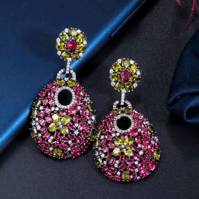 WWJ Ретро Зеленый Красный CZ Циркон Благородный Черный Золотой Цвет Висячие Серьги для Женщин