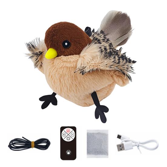 Flapping Bird Cat Toy Interactive Chirping Bird Catnip Toy with Lifelike Sound Touch Activated Rechargeable Bird Cat Kicker Toy for Indoor Cats