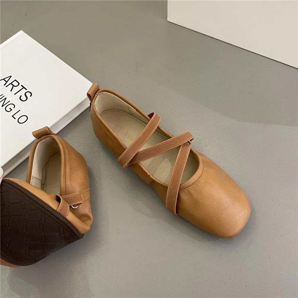 Балетки на плоской подошве Женские удобные кожаные туфли Женские роскошные женские туфли на плоской подошве с квадратным носком Женские туфли Мэри Джейн на плоской подошве с двойной пряжкой