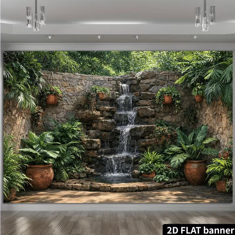 2D Outdoor Garden Stone Fountain Wall Hanging