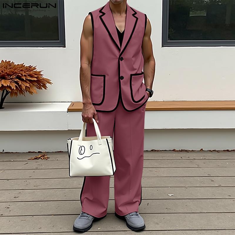 INCERUN Мужской стеганый безрукавный жилет на пуговицах и комплекты длинных прямых брюк