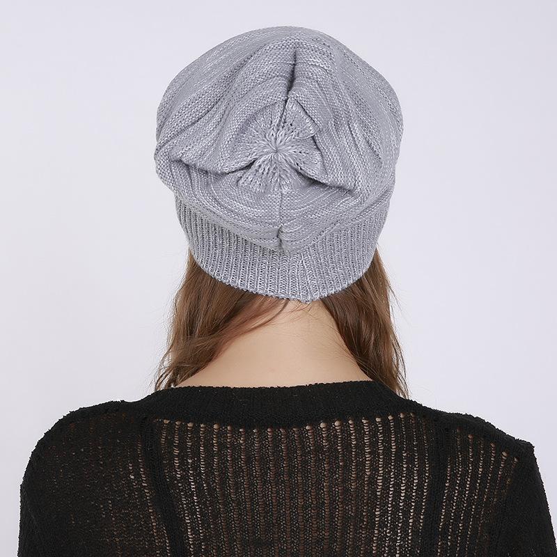 Women Autumn Winter Thin Pleated Mixed Color Pullover Hat Knitted Wool Outdoor