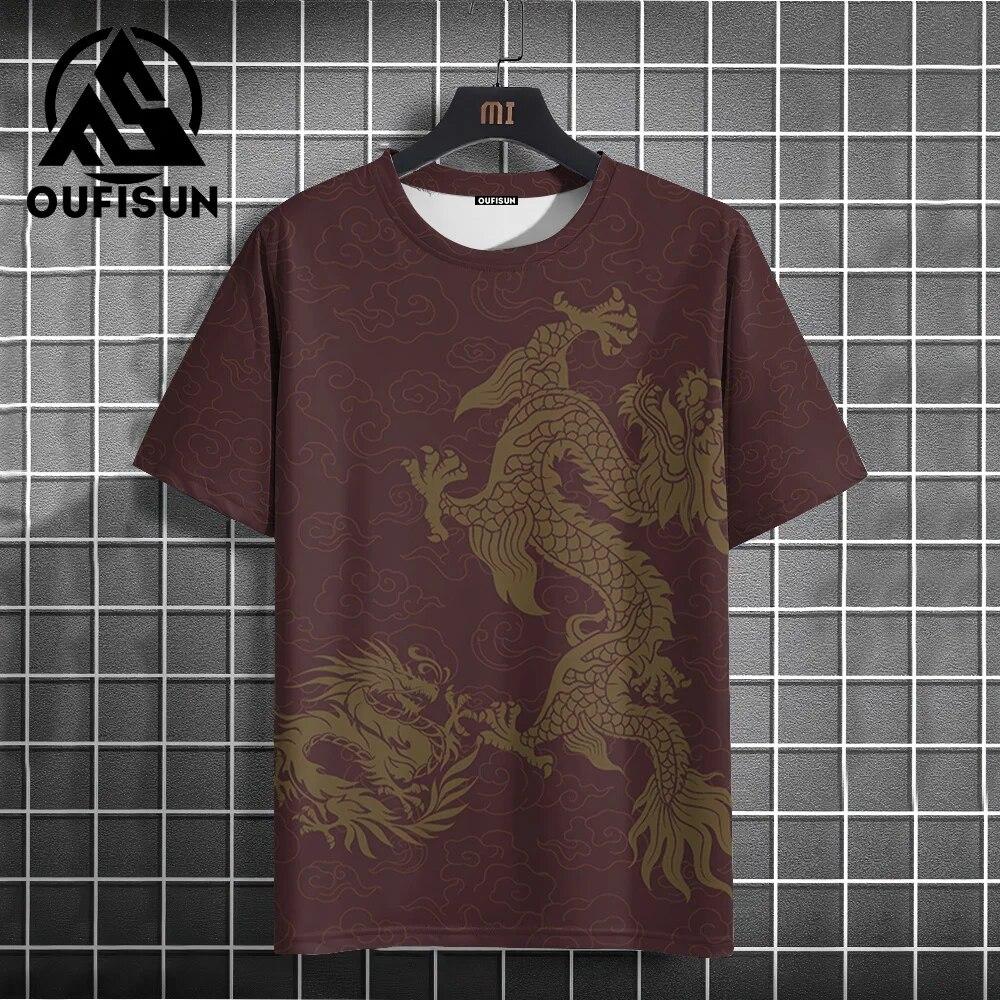 Летняя мужская футболка с дизайном дракона и принтом, модная повседневная футболка с короткими рукавами, повседневная уличная одежда, пуловер большого размера с круглым вырезом, футболка