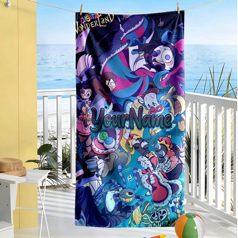 Digital Circus Customize Text Beach Towel Soft Durable Quick-Dry Suitable for Swimming Gym Camping Yoga Vacation