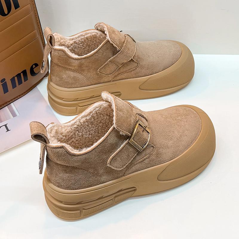 Женские замшевые ботинки на платформе, зимние ботинки на плоской подошве, теплые плюшевые хлопковые туфли, зимние туфли на высоком каблуке, модные повседневные нескользящие удобные ботинки женские