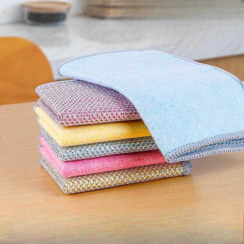 Ткань для чистки из кокосовой скорлупы с серебряной нитью, Не прилипает к маслу, Впитывающая и утолщенная, Ткань для мытья посуды и чистки вока